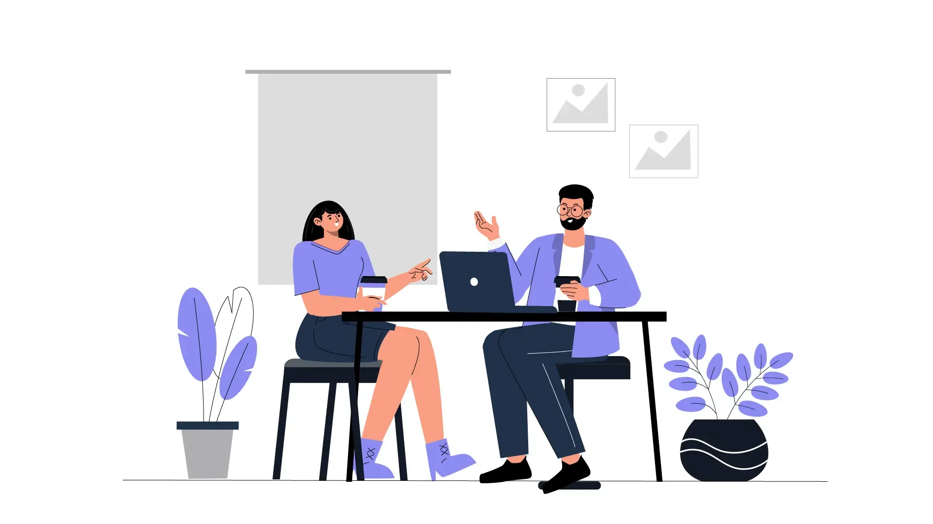 Vector Design Illustration of Colleagues Brainstorming in a Modern Workspace image